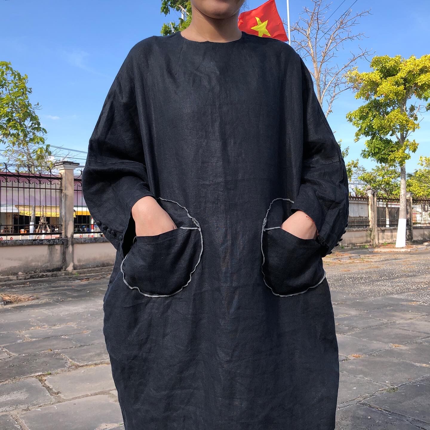 Váy linen đen 2hand