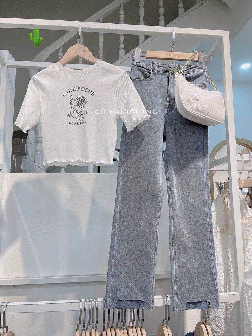 Áo croptop tay ngắn thiên thần trắng tinh khôi