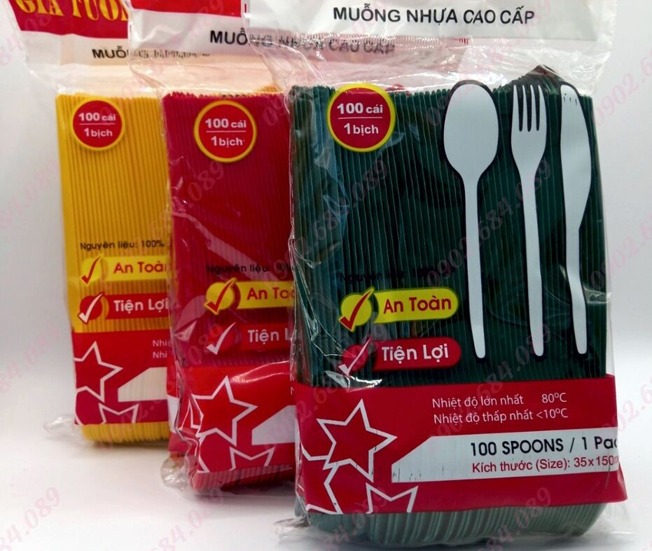 Set 100 Muỗng nhựa 15cm ăn cơm trà sữa