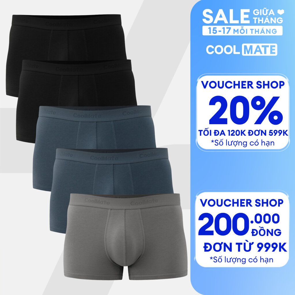 Combo 5 quần lót sịp nam Trunk Cotton mềm mại, thấm hút, co giãn, thoải mái Coolmate