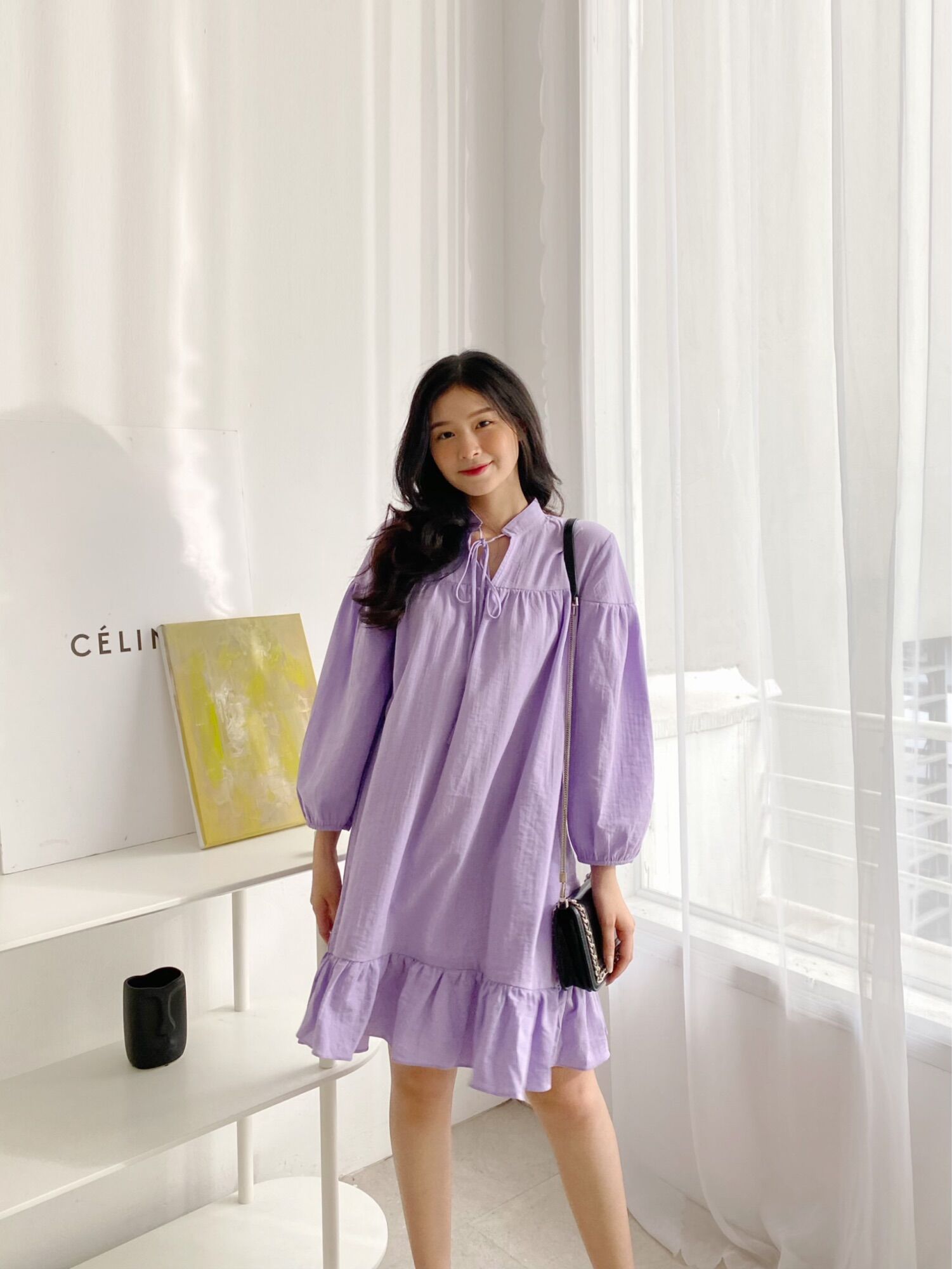 Yu cherry | đầm nữ baby cổ tròn cột dây thắt nơ dễ thương tie babydoll dress yd149