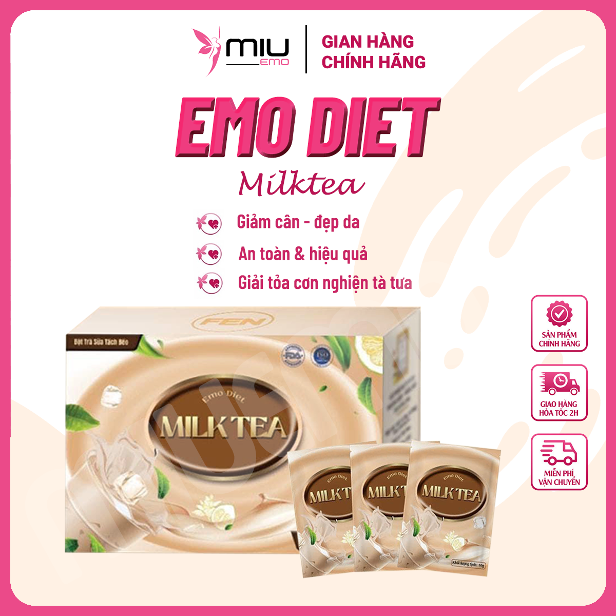 Bột Trà Sữa Tách Béo Emoslim MiuDetox Giảm Cân Nhanh 7 ngày Miu Emo