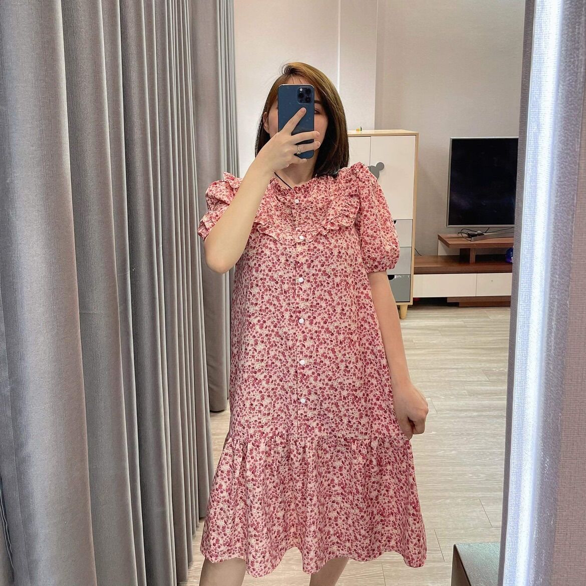 Đầm bầu cổ tàu sơ mi thời trang