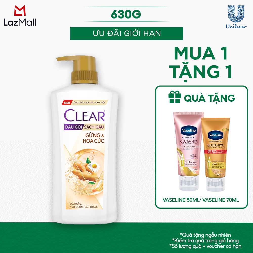 DẦU GỘI CLEAR THẢO DƯỢC GỪNG & HOA CÚC 630G
