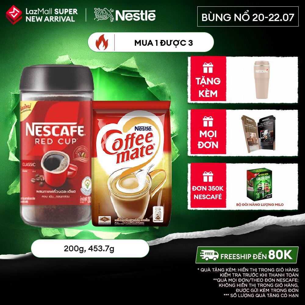 [ƯU ĐÃI THÁNG 7] Combo 1 Hũ Cà Phê Nescafé Red Cup (200g) + 1 Bột kem Nestle Coffee Mate (453.7g)