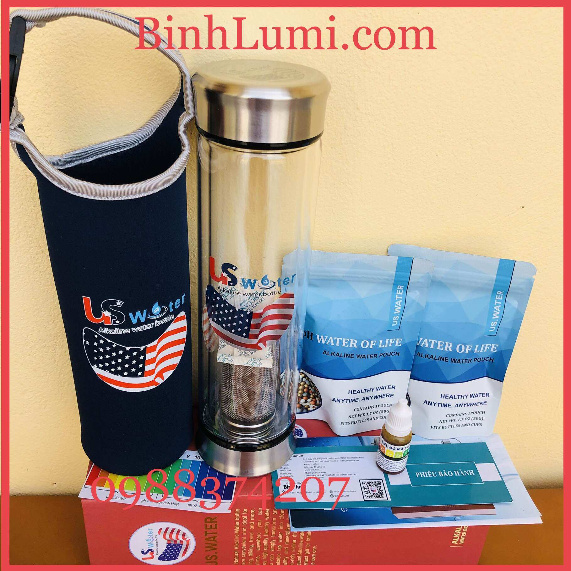 Bình tạo nước kiềm uswter 500ml tặng kèm 2 lõi đá khoáng thay thế