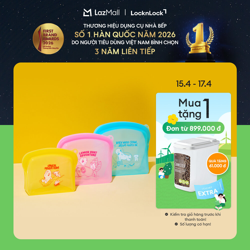 Túi Silicone LocknLock Balloon Friends LWP chịu nhiệt đựng thực phẩm đa năng 600ml/1200ml/2000ml
