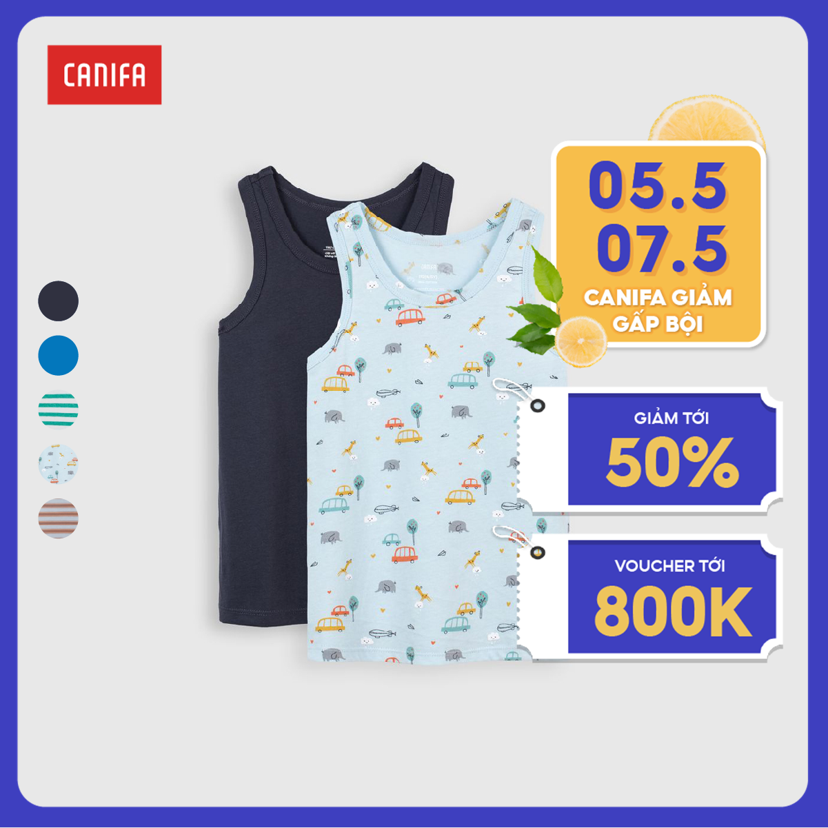 Áo ba lỗ bé trai set 2 áo canifa - 2sa21s001