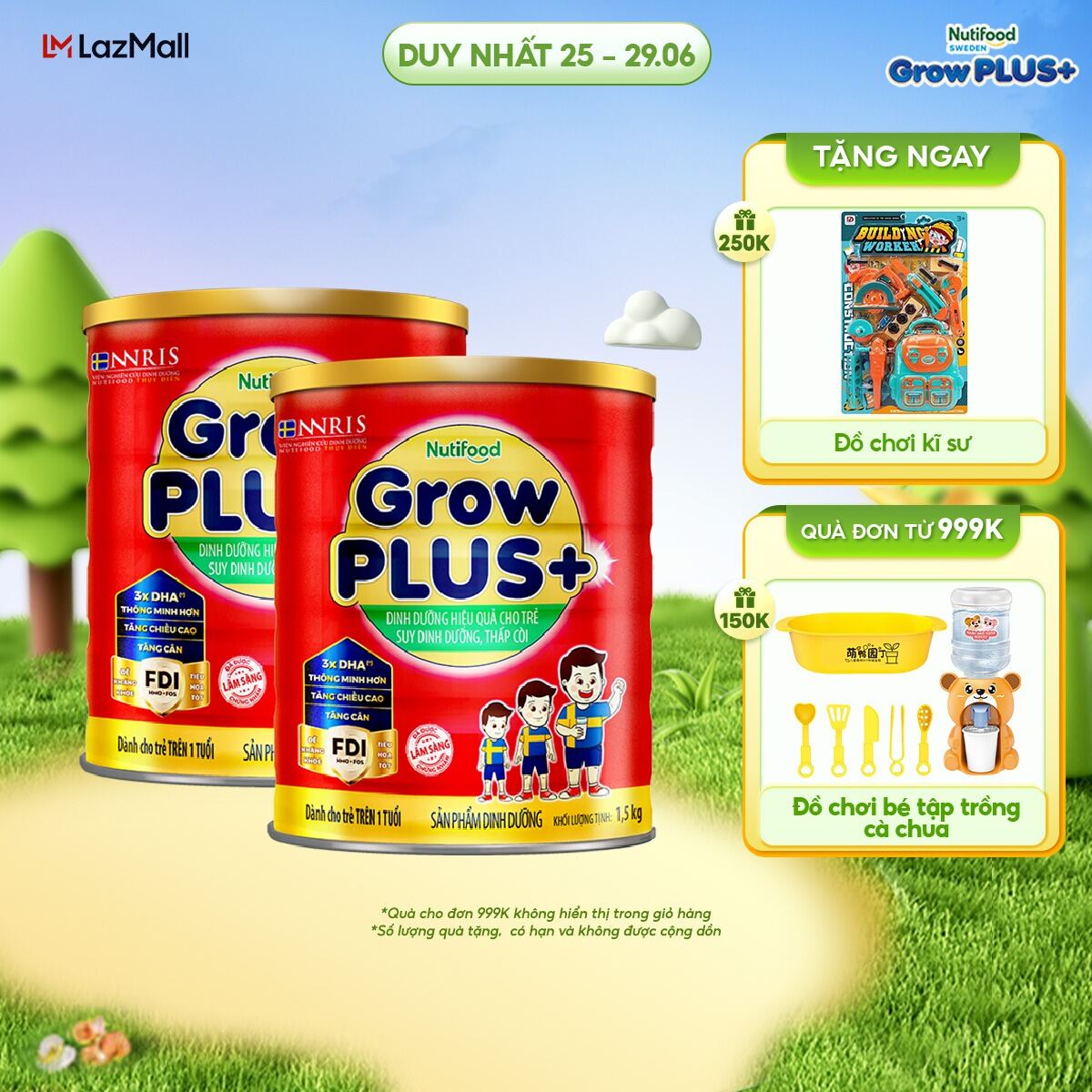 Combo 2 Sữa Bột Nutifood GrowPLUS+ Suy Dinh Dưỡng 1.5kg - Trên 1 Tuổi - Tăng Cân, Tăng Chiều Cao (2 Lon x Lon 1.5kg)