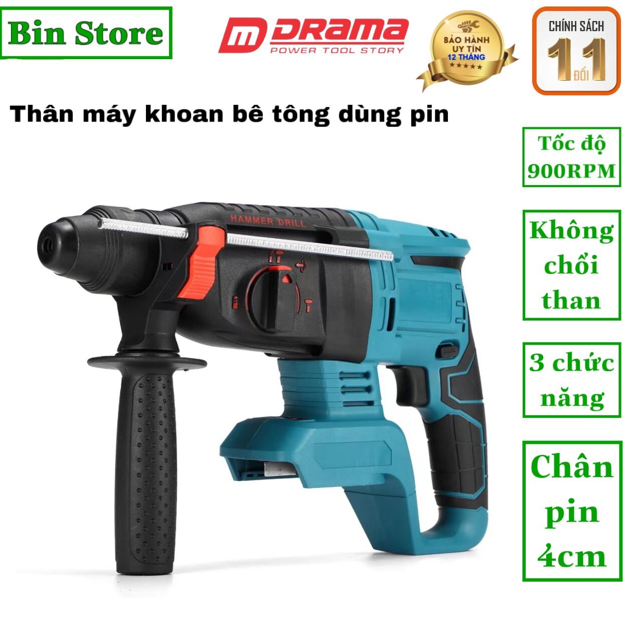 Thân máy khoan bê tông pin Chân pin phổ thông 4cm Dùng Chung Pin MAKITA 18V Động Cơ Không Chổi Than