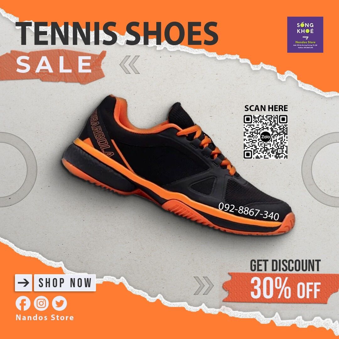 Giày tennis Jogarbola chính hãng đen cam mới 2023