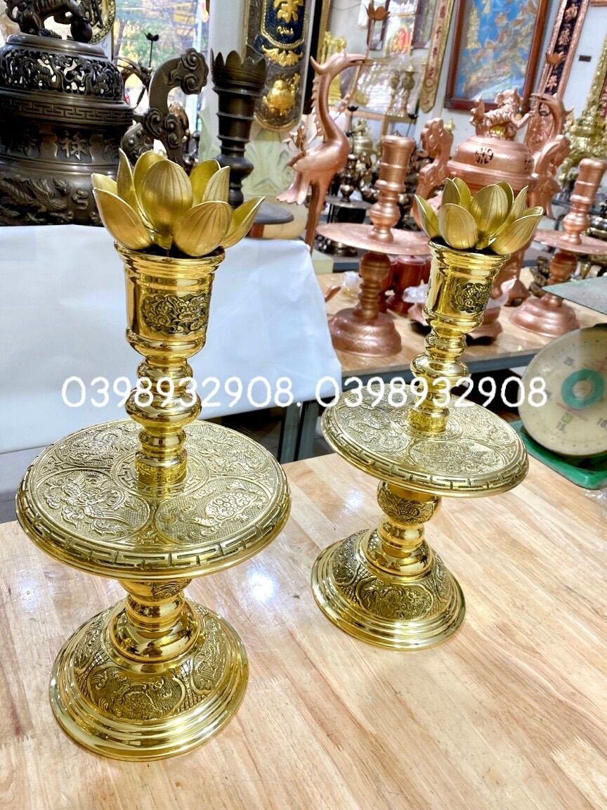 Nến đồng cao 45 cm x 20 cm nặng 4.8 kg hoa văn rồng Phượng chất liệu bằng đồng