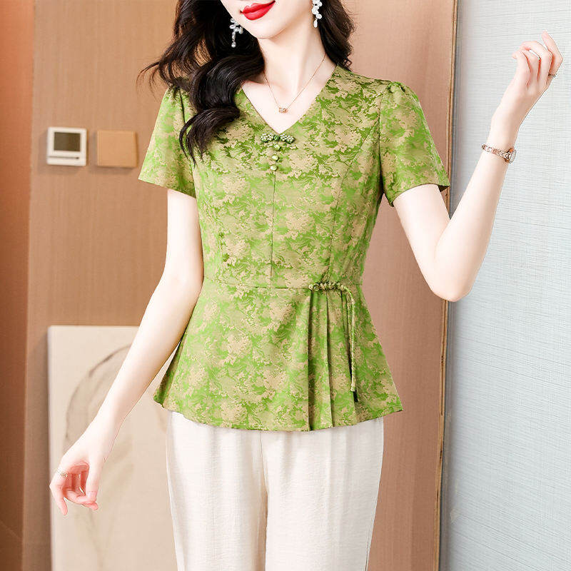 MAIMEI | Áo Sơ Mi Ngắn Tay Phong Cách Trung Quốc Thời Trang Trẻ Mới Mẻ