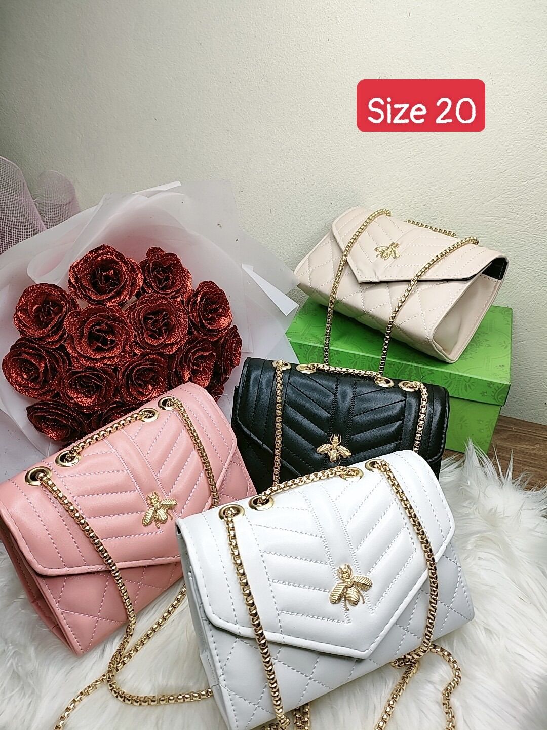 Túi xách nữ đeo chéo vân trần trám khoá con ong siêu hot
