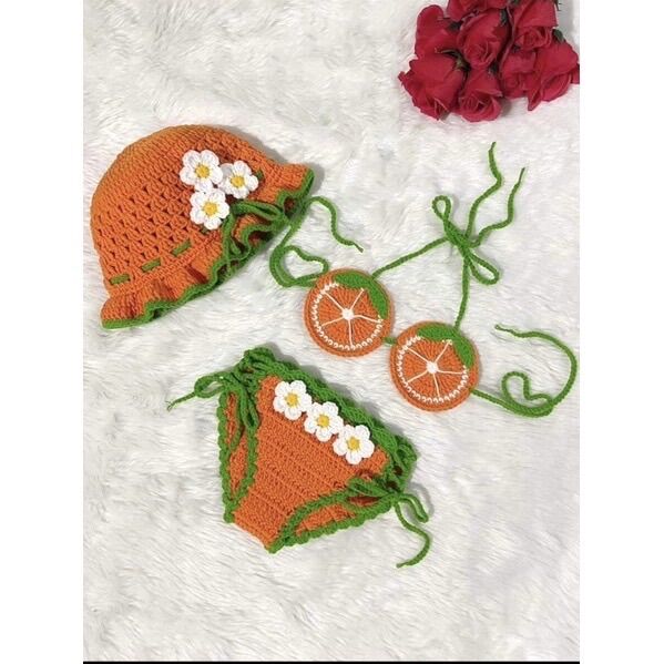 Set bikini kèm mũ và phụ kiện cho bé Handmade