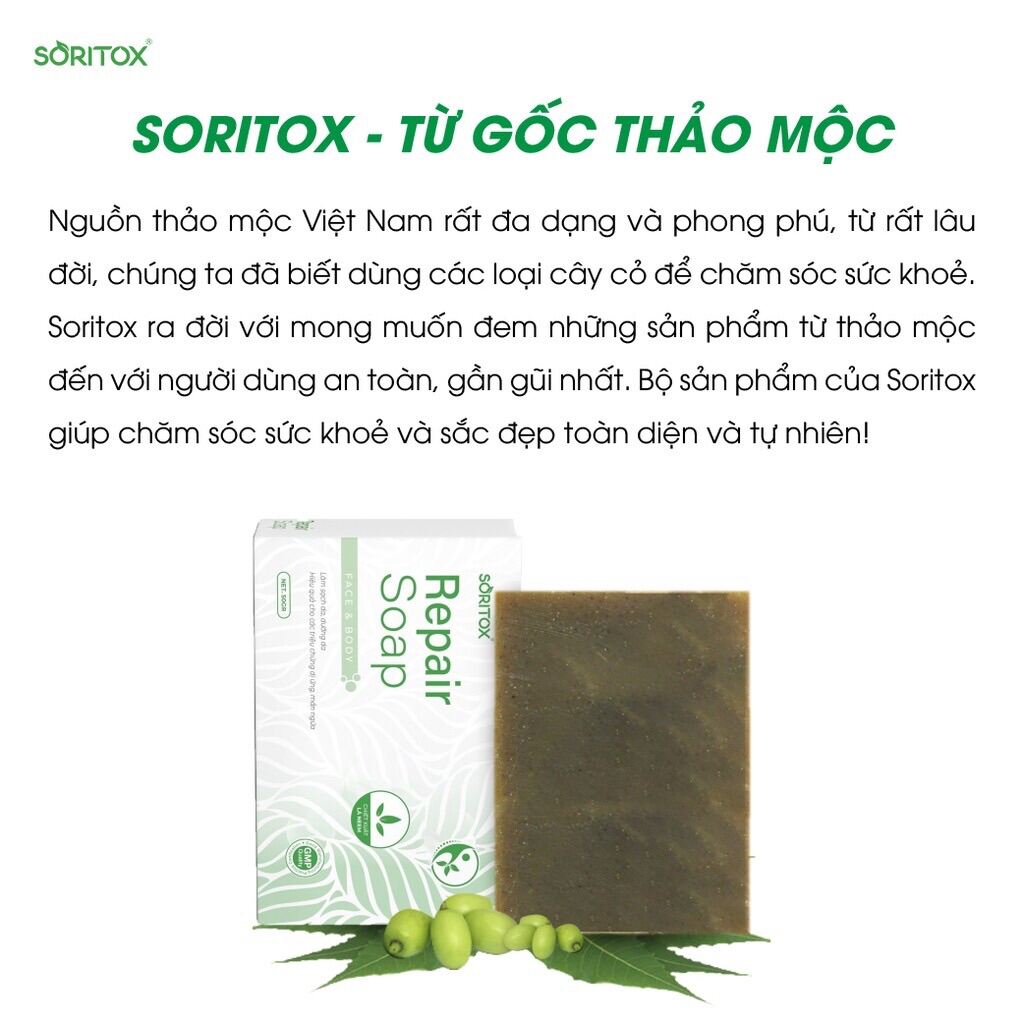 Soritox Soap-130GR- xà bông thảo mộc chăm sóc da.mờ thâm sạch mụn,sáng da