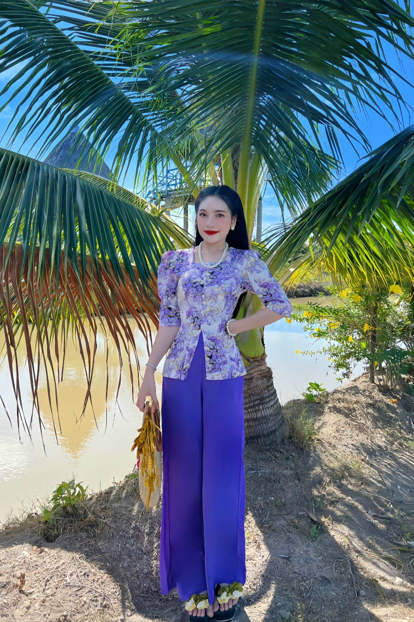 Bộ bà ba cổ Vuông tay phồng