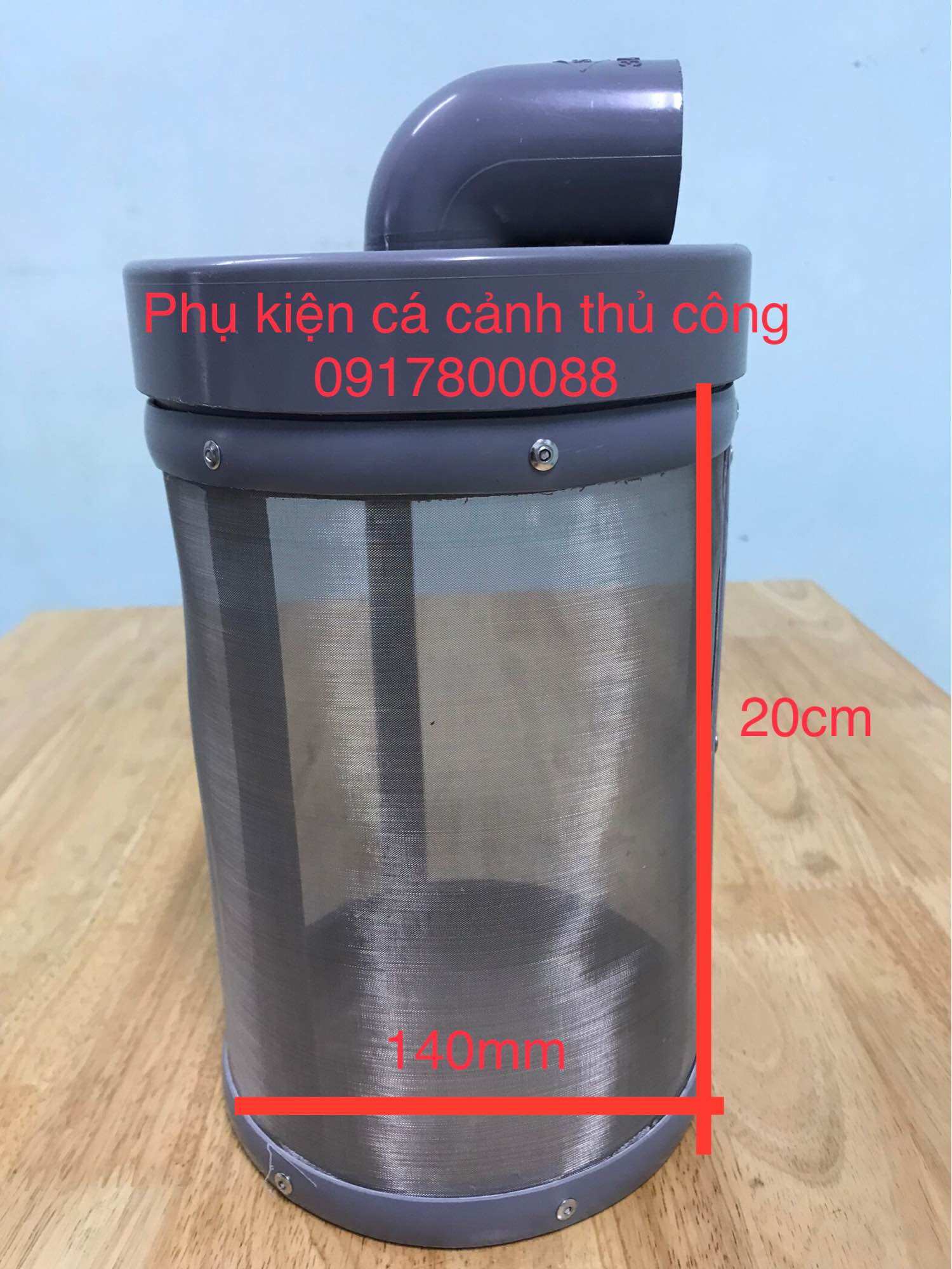Ống tách phân bể cá bọc lưới inox 304, giúp tách phân cặn hồ cá, hồ Koi, hồ non bộ. Phân loại 20cm