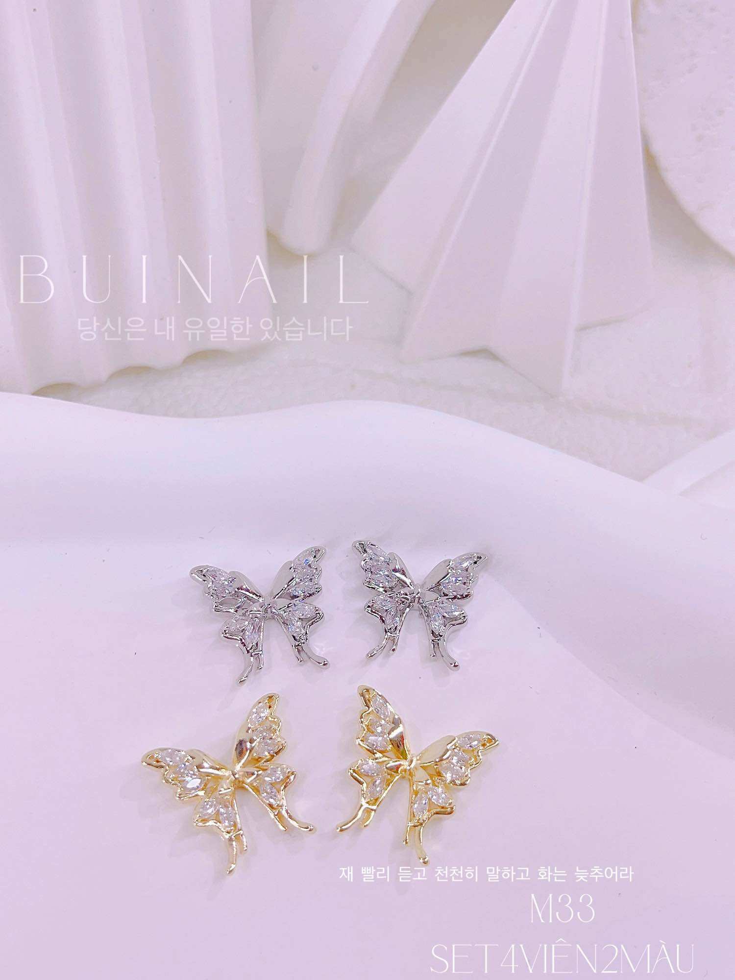 Charm bướm đá sang chảnh m33 set 4 viên