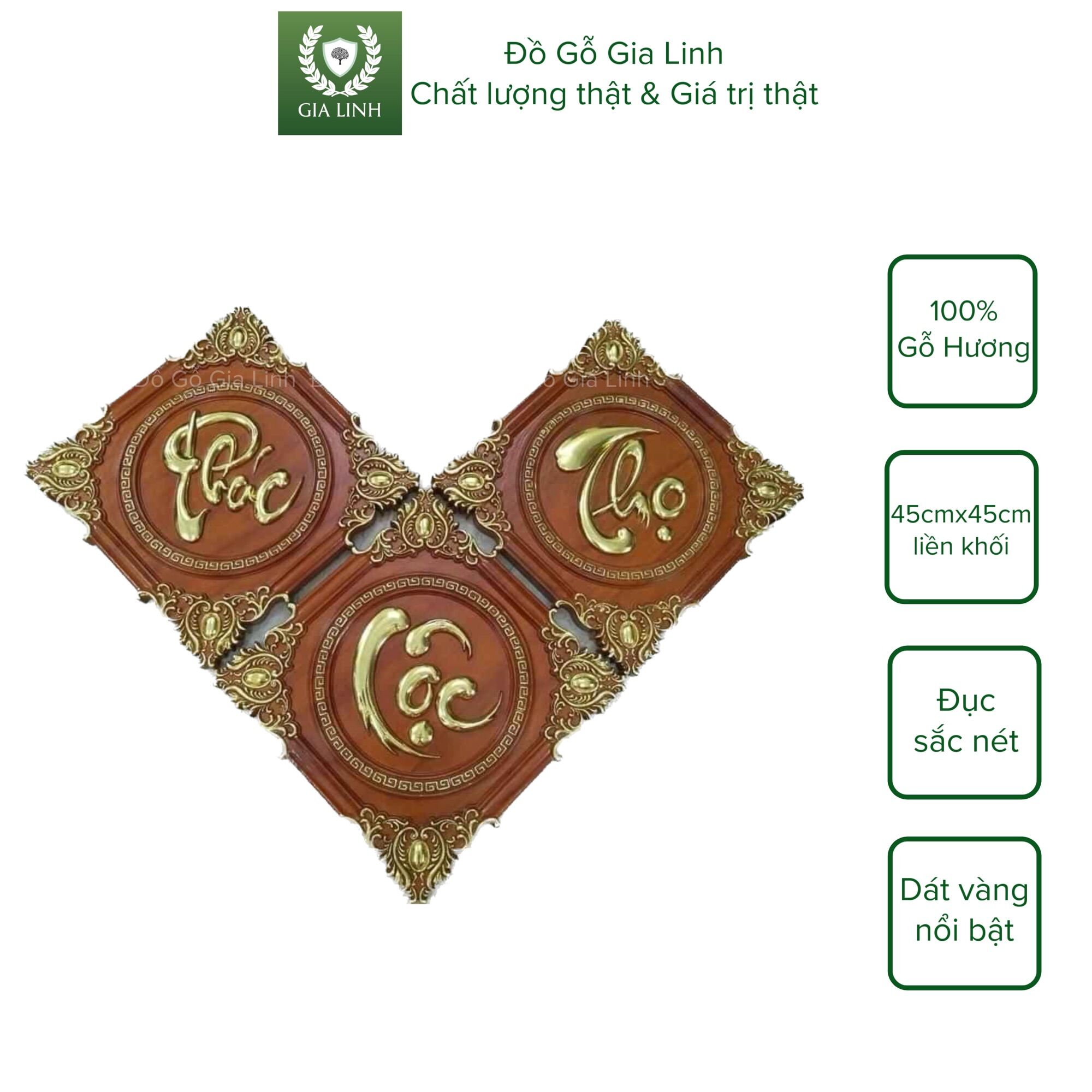 Bộ trang phúc lộc thọ đồ gỗ gia linh gỗ hương đỏ liền khối kt 45cm x 45cm