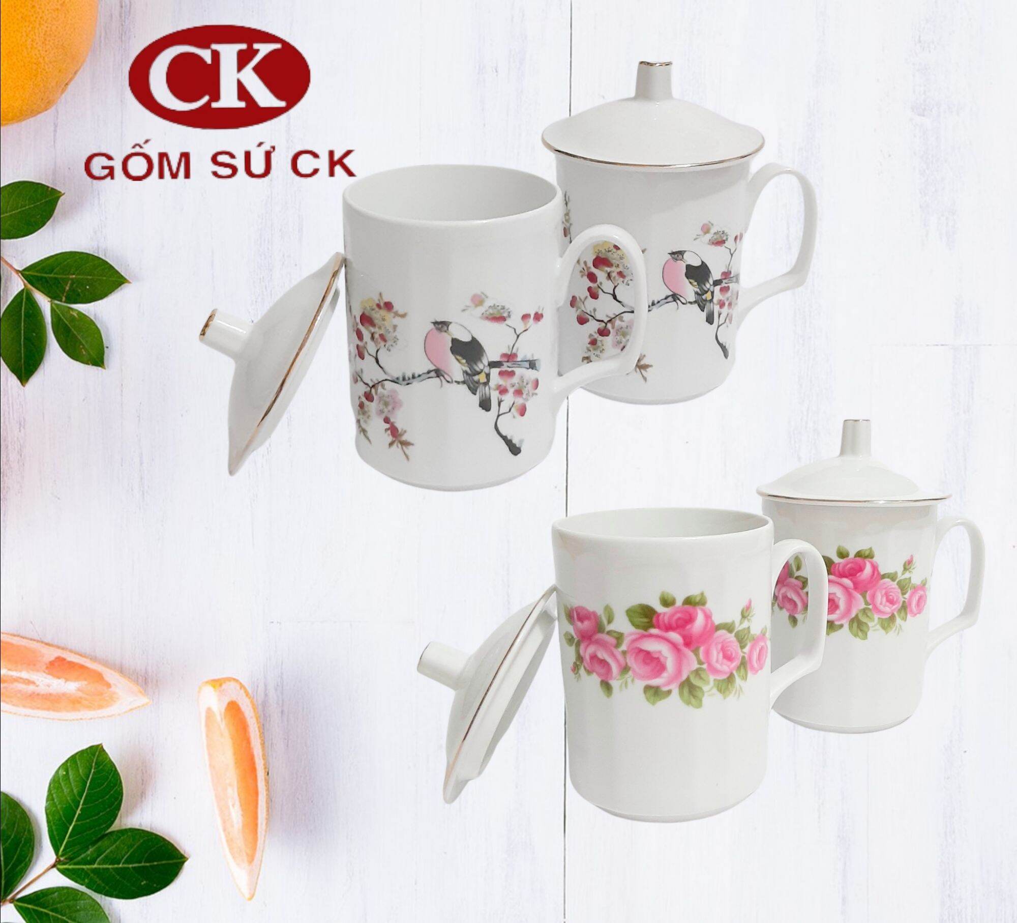 Ly sứ có nắp gốm sứ CK Việt Nam 300ml