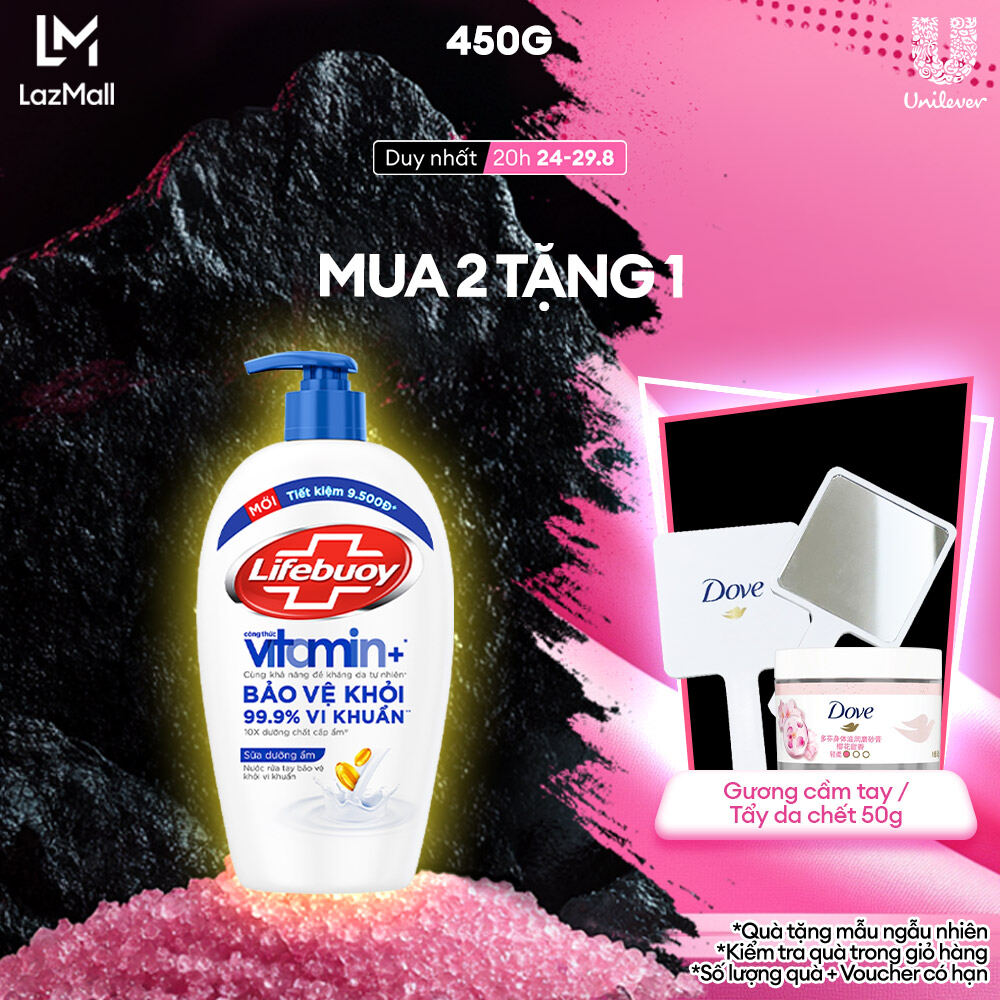 Nước Rửa Tay Lifebuoy Công thức Vitamin+ Sữa Dưỡng Ẩm Chai 450g