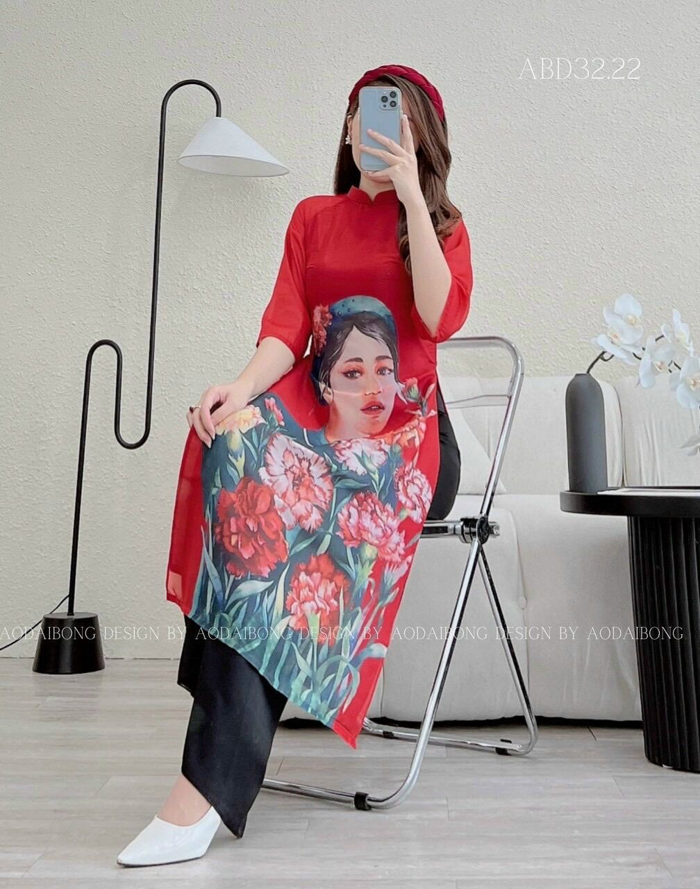 (SHOP TÁO ĐỎ BIGSIZE 50KG ĐẾN 90KG) set áo dài AD03 cách tân hình cô gái