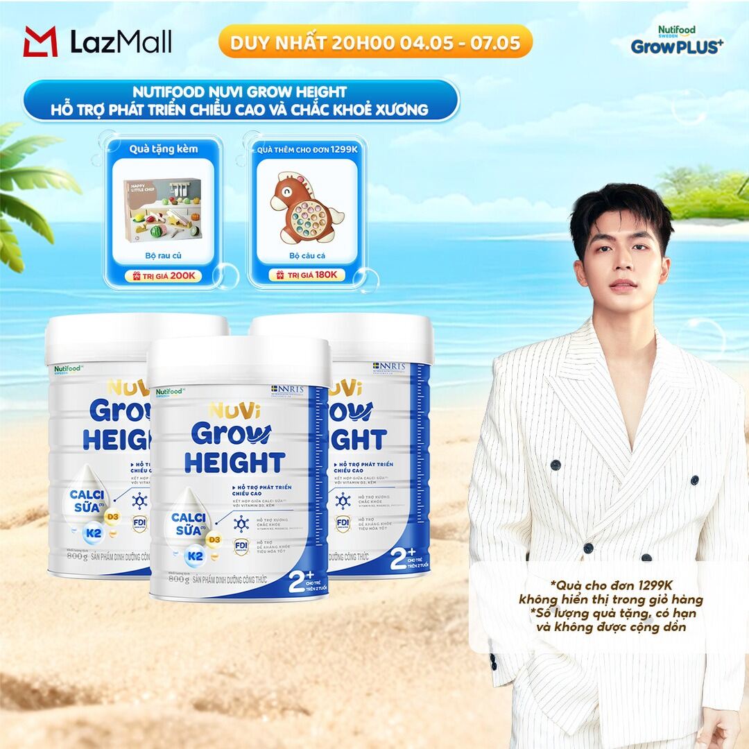 Combo 3 Sữa Bột Nuvi Grow Height phát triển chiều cao Trên 2 tuổi Lon 800g