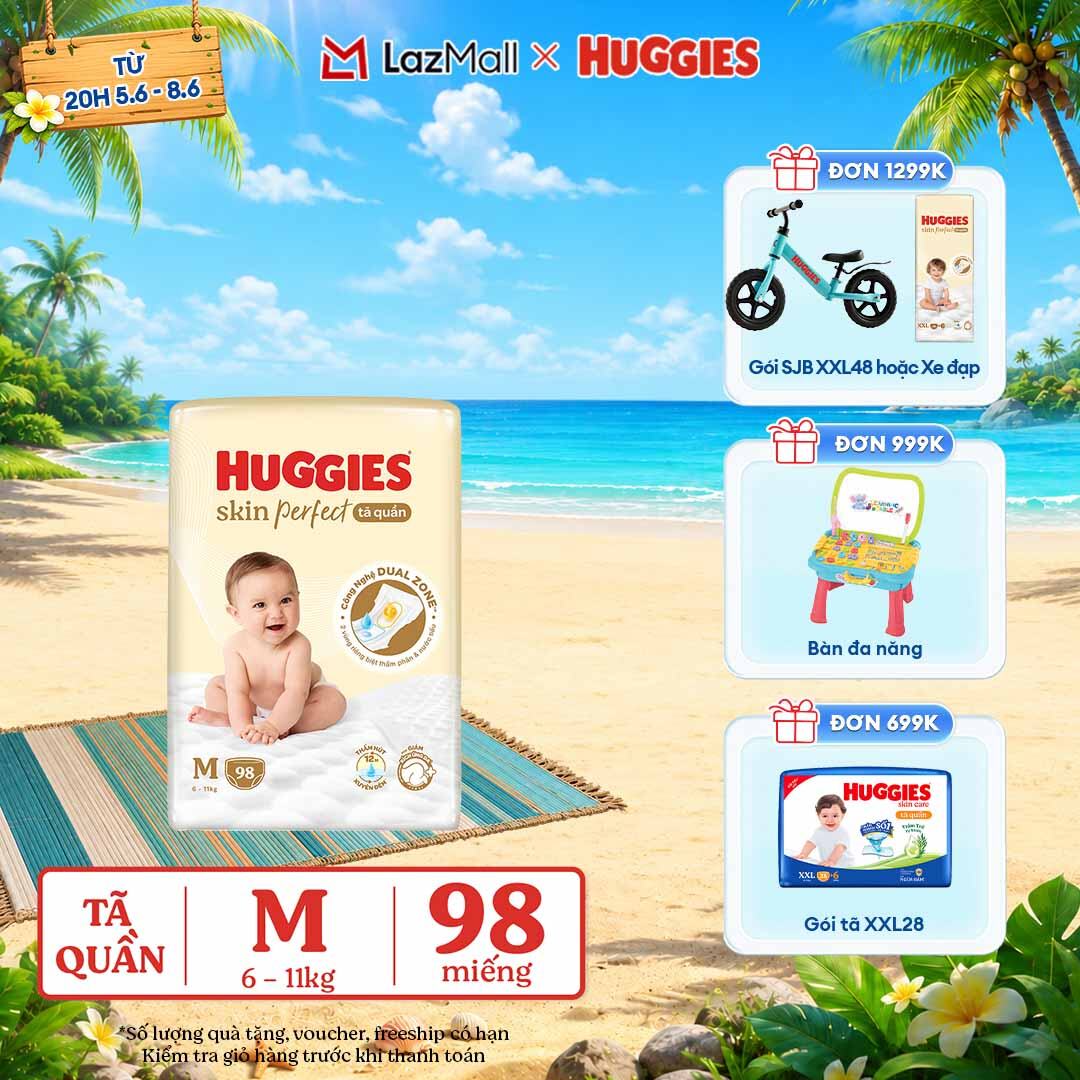 [CHỈ 9-10.6 QUÀ TẶNG ĐH 699K]  Tã quần Huggies Skin Perfect M size Mega Jumbo 98+4 miếng - Nhiều Phiên bản