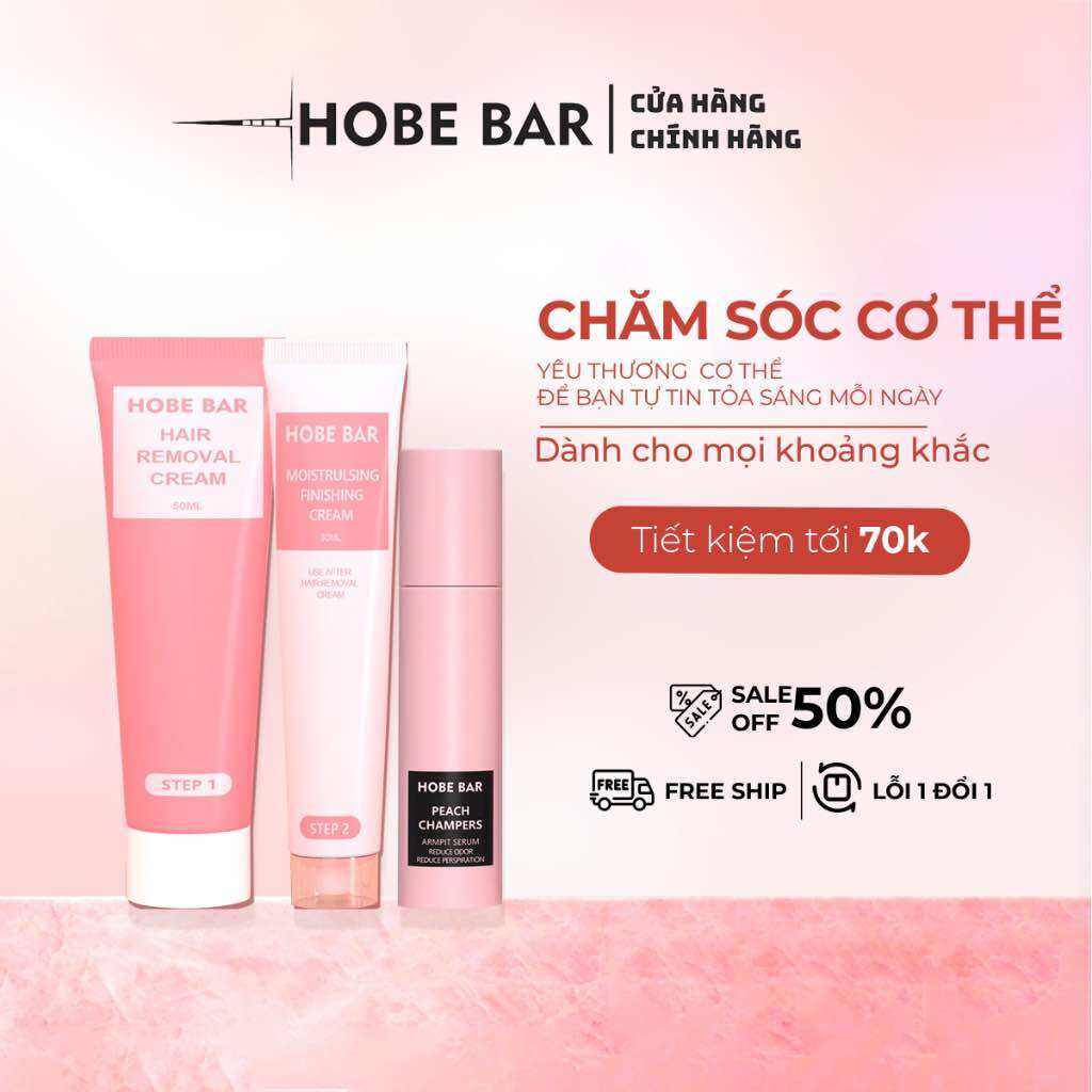 Combo Kem Tẩy Lông 50g + Lăn Khử Mùi 20ML HOBEBAR Giữ Khô Thoáng Khử Mùi Cho vùng Da Dưới Cánh Tay