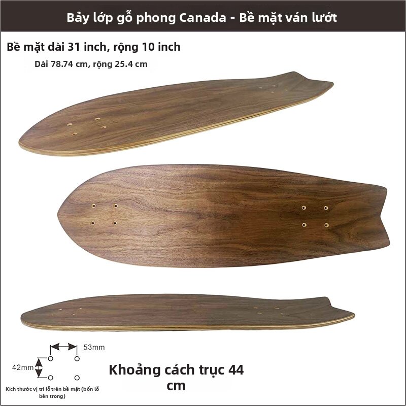 Boardsurfing Land Surfboard Northeast Maple Wood Longboard Four-Wheel Skateboard Deck HPKE Universal