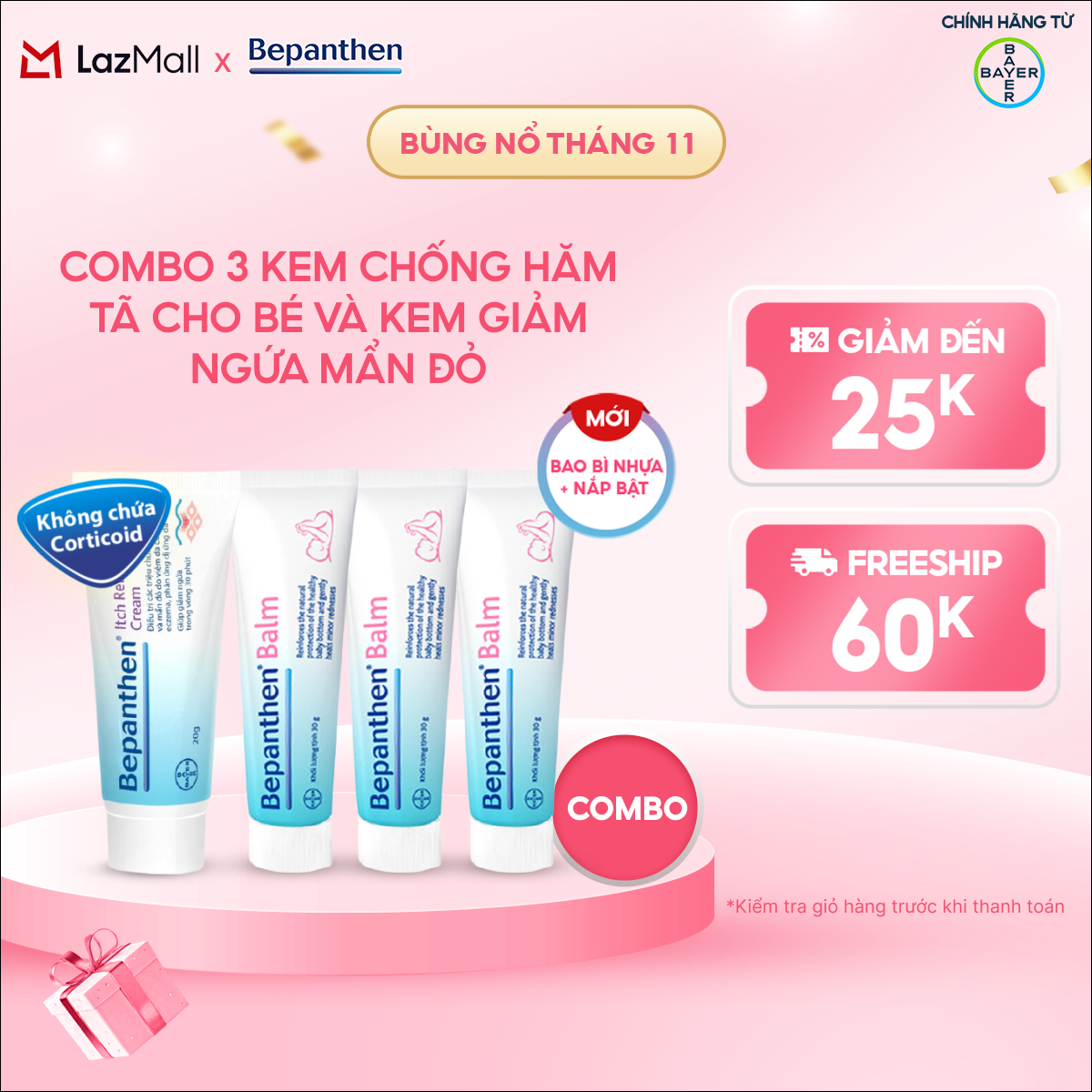 Combo 3 Kem Chống Hăm BEPANTHEN Balm Dạng Kem Mỡ Tuýp 30G x3 và Kem Giảm Ngứa BEPANTHEN Itch Relief