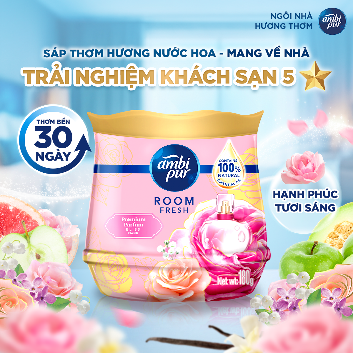Sáp Thơm AMBI PUR Khử Mùi Khó Chịu Hương Mộng Mơ/ Hạnh Phúc Hộp 180G