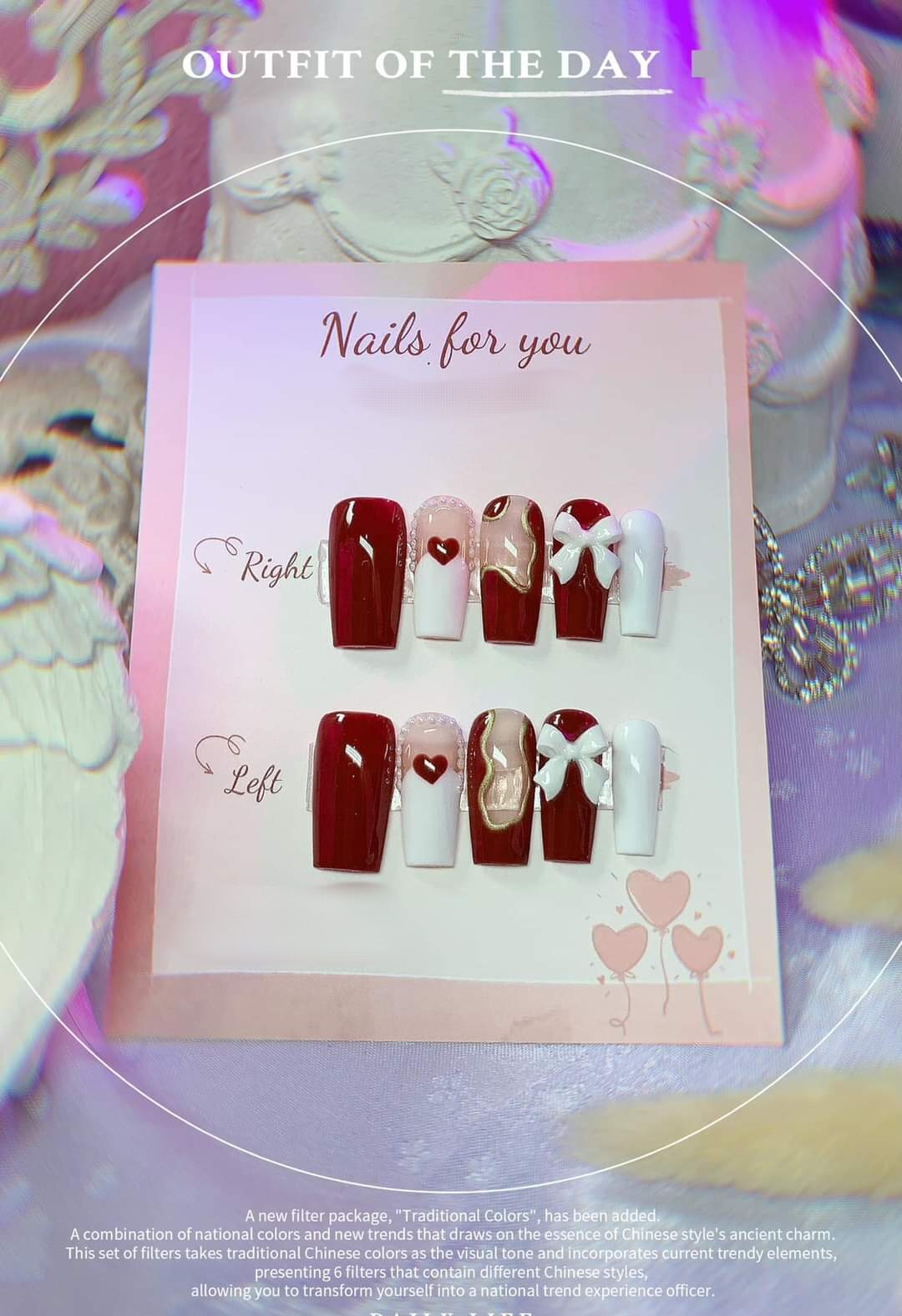 Nailbox thiết kế Huyền Trang Nail vẽ trái tim đỏ đính nơ