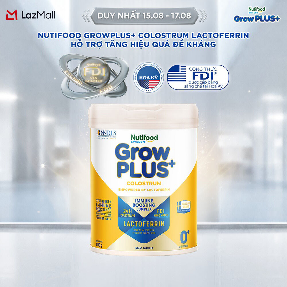 Sữa bột Nutifood Sweden GrowPLUS+ Colostrum Lactoferrin 0+ 800g