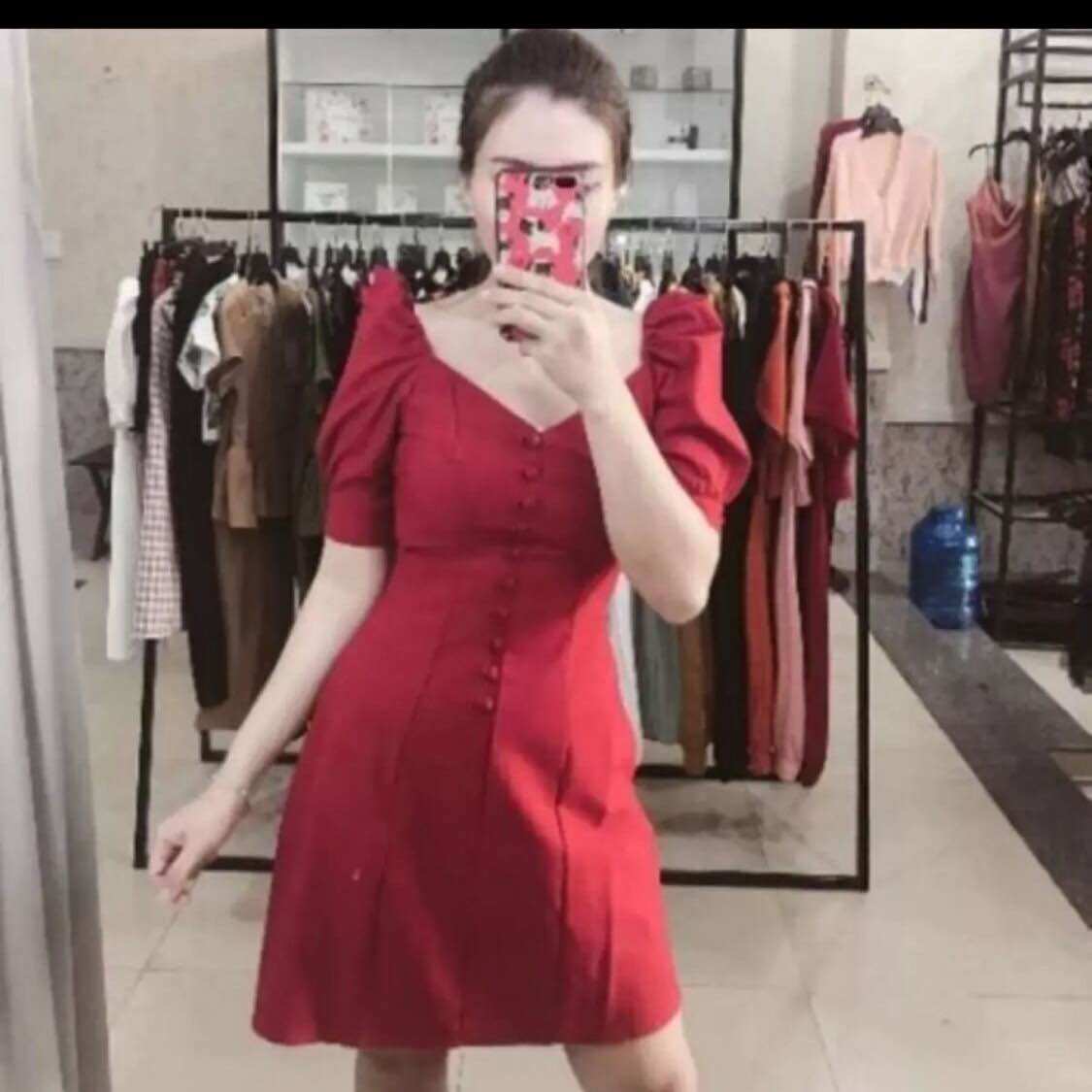 Đầm chữ A tay nhún