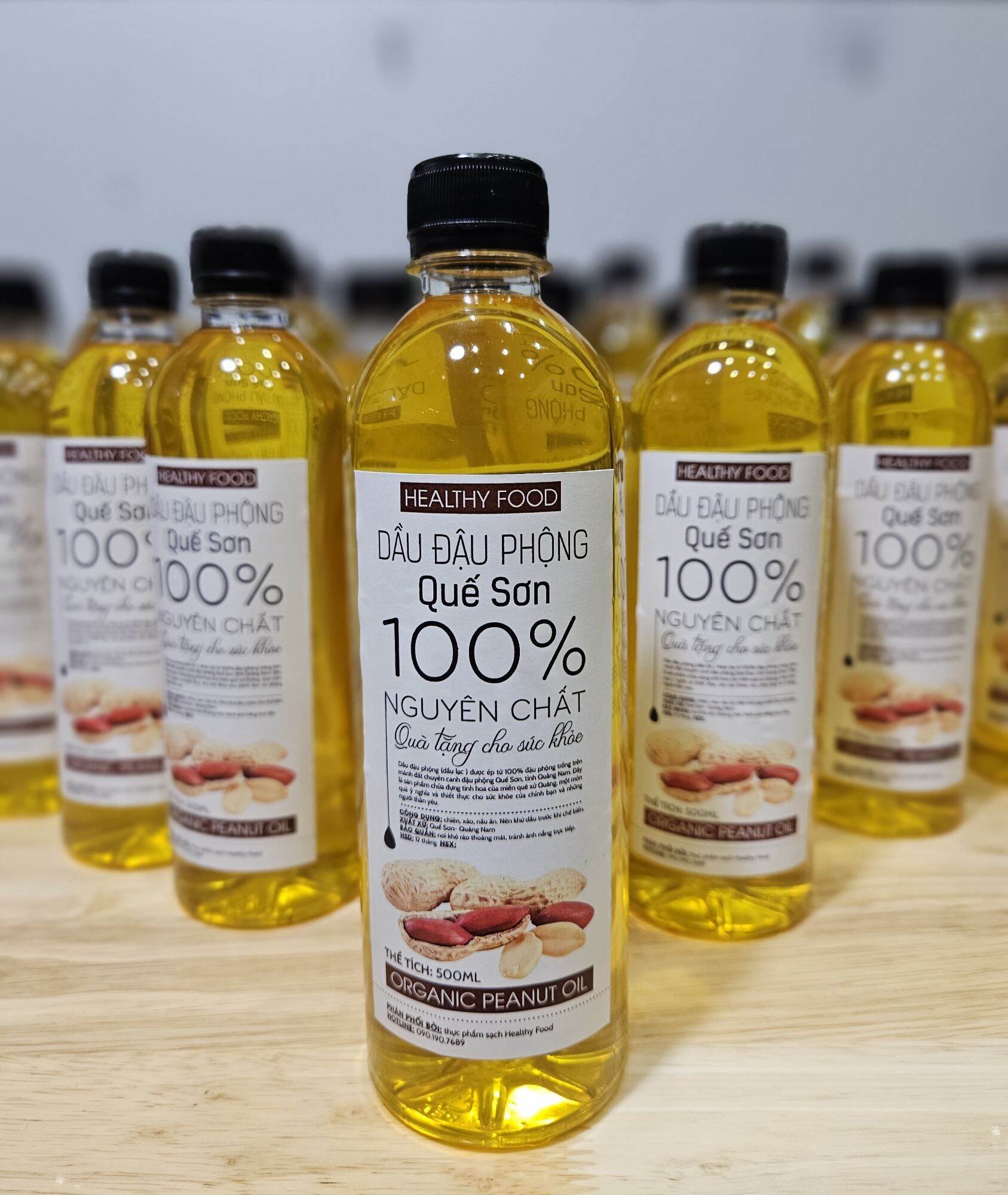 Dầu đậu phộng Quế Sơn 500 ml , dầu ăn sạch , organic 100% nguyên chất