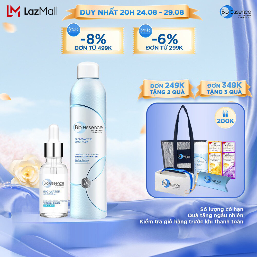 Combo Xịt khoáng cấp ẩm Bio-essence 300ml & Tinh chất cấp ẩm và phục hồi Bio-essence Bio water vitamin gel B5 30ml