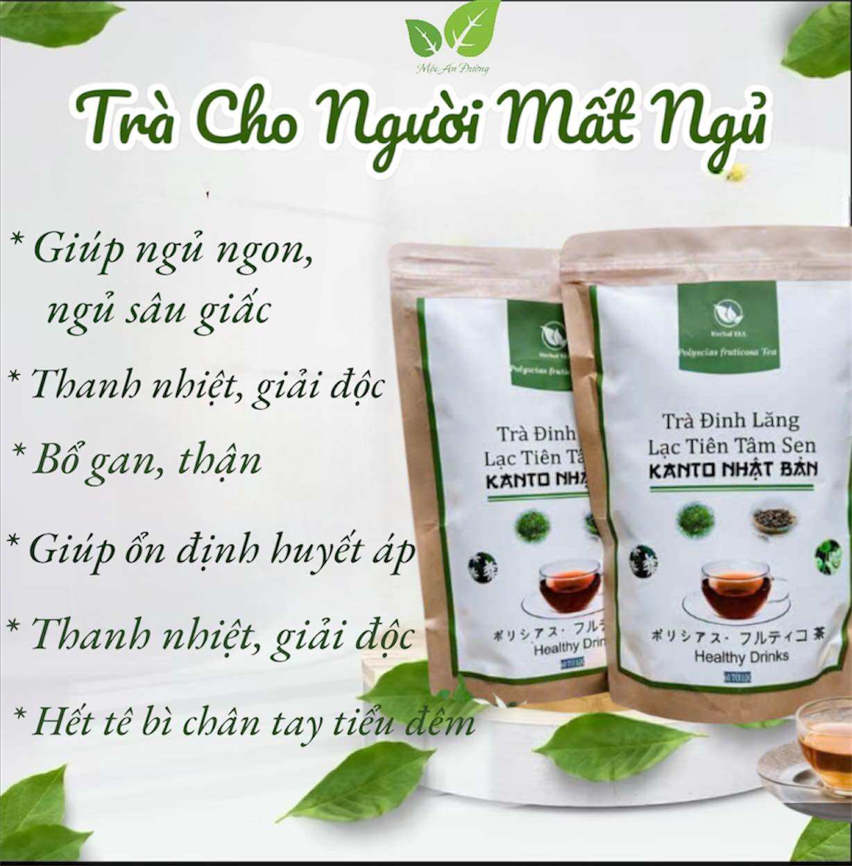 Trà Thảo Dược Cho Người Mất Ngủ Kinh niên _Trà Đinh Lăng Lạc Tiên Tâm Sen Kanto Nhật Bản 1 Gói Dùng 