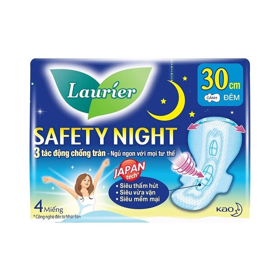 Băng vệ sinh ban đêm Laurier Safety Night siêu an toàn 4 miếng 30cm