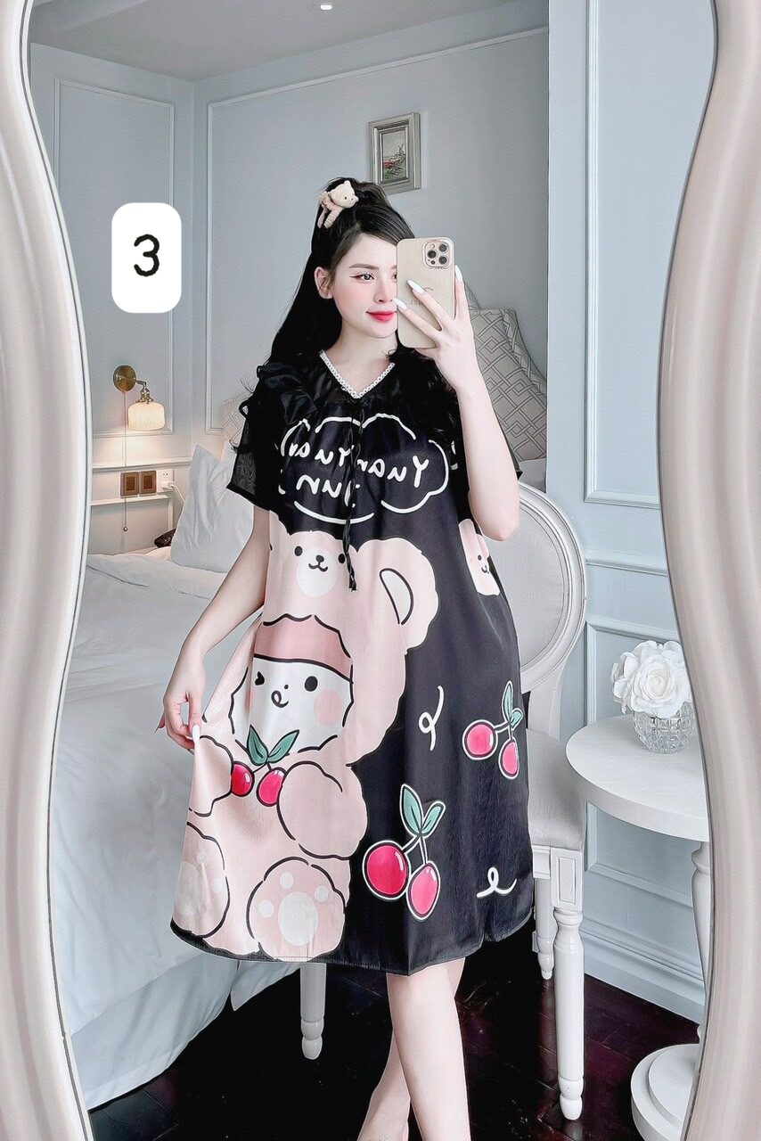 Đầm ngủ lụa xước phối voan tơ siêu siêu cuteFreesize 45-60kg 140k