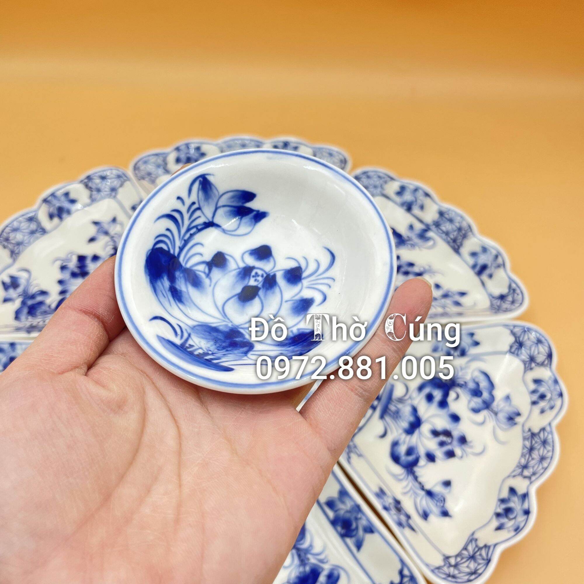 Bộ bát đĩa/Bộ đồ ăn vẽ hoa sen men cổ