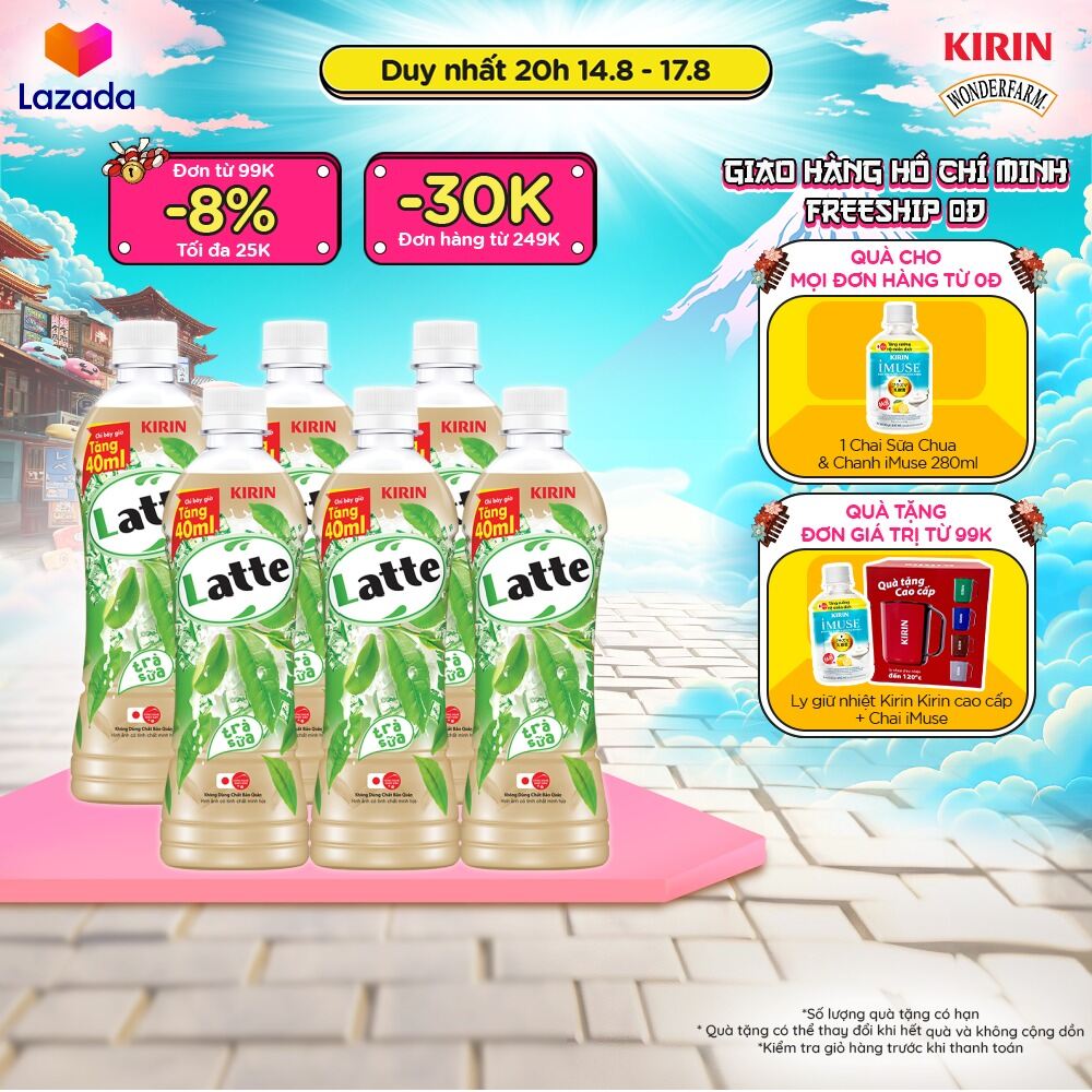 [duy nhất 20h 24-29.08 | đơn từ 99k tặng quà - giao hàng toàn quốc lốc 6 chai kirin latte trà sữa 440ml
