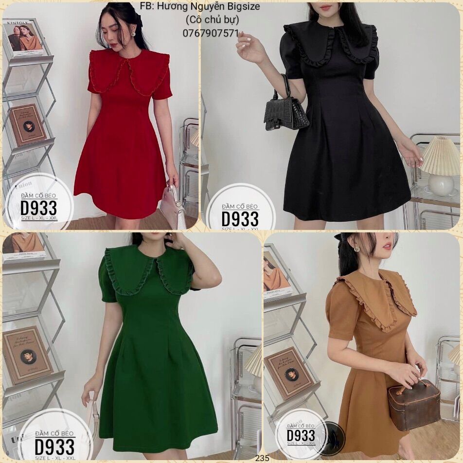 60-90kg bigsize đầm cổ bèo nhiều màu d933