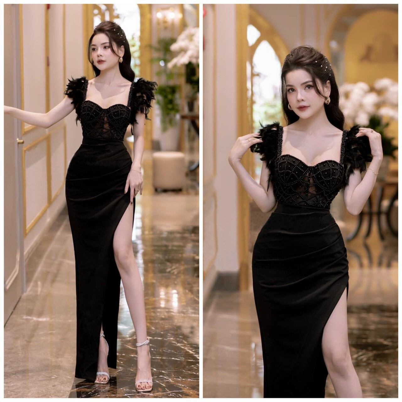 ĐẦM BODY LÔNG TUA RUA KẾT NGỌC TRAI