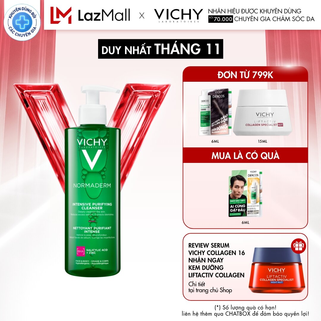 Sữa rửa mặt dạng gel làm sạch sâu giảm bã nhờn Vichy Normaderm Phytosolution