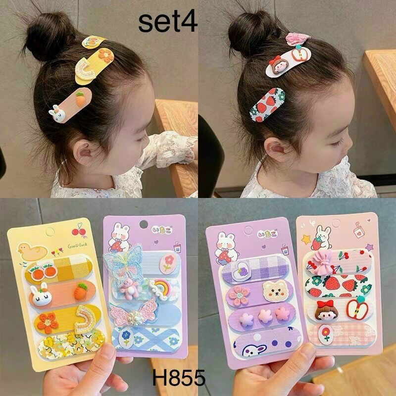 Set 4 cài tóc mái dập dính chống trượt, cài tóc cho bé phong cách đáng yêu