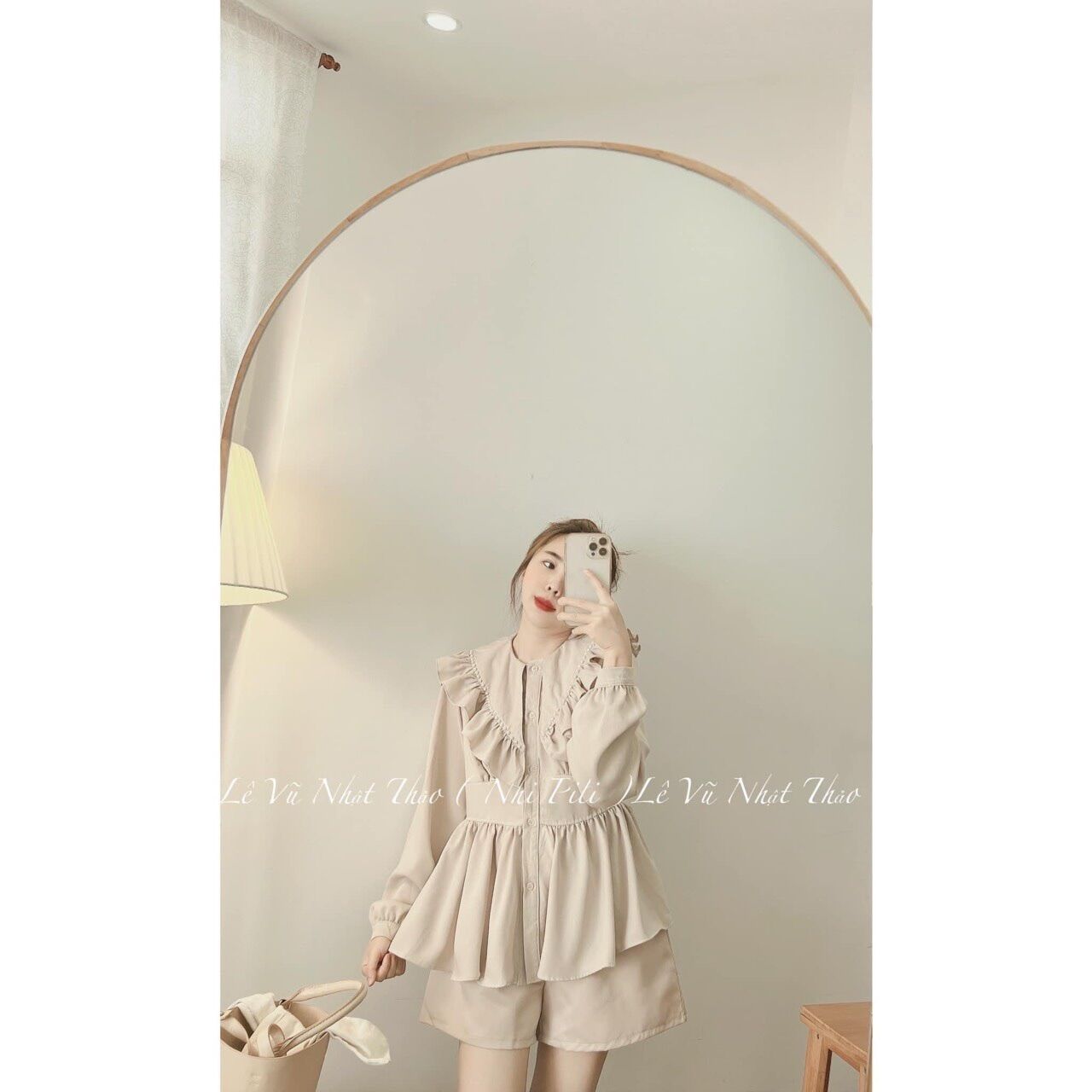 Sét áo cổ bèo ngọc mix quần sooc đùi thl66