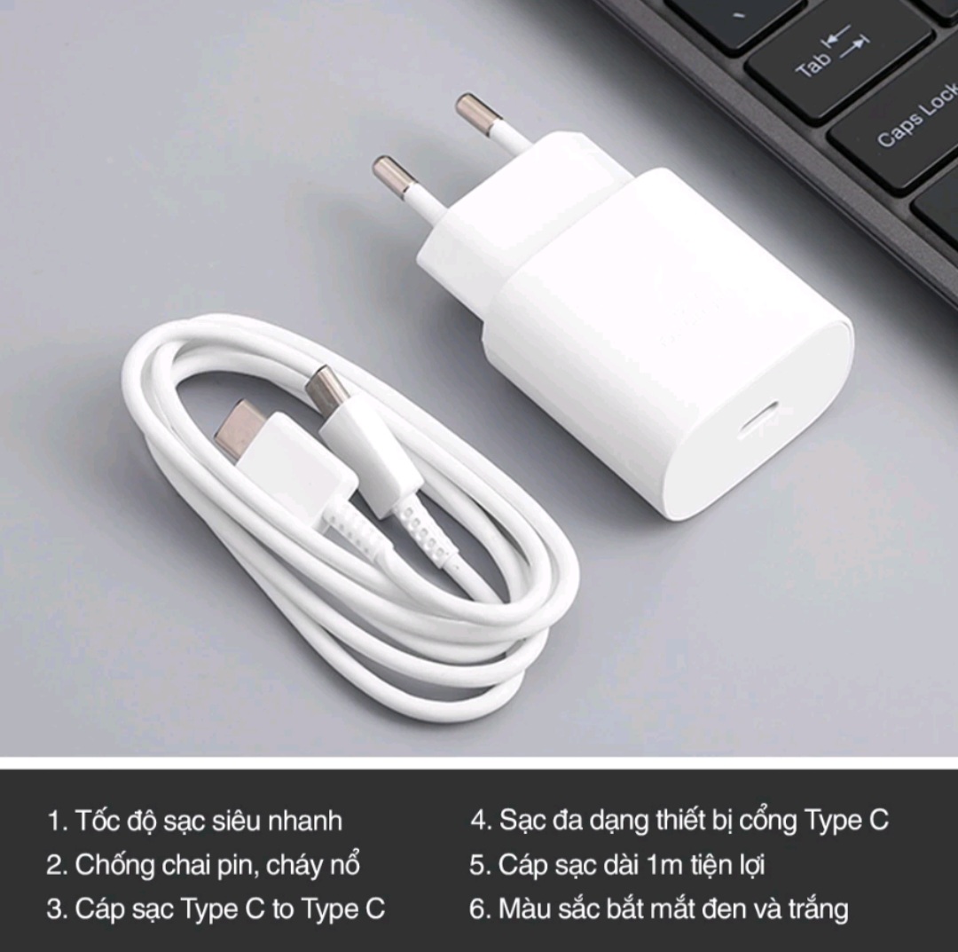 Bộ sạc nhanh cho samsung 25W. cổng ra Type c ( chuẩn 25W)