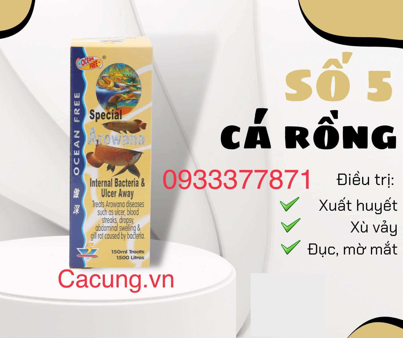 Chai Số 5 cá rồng - xữ lý lở loét, Mờ mắt, Xù Vảy cho cá cảnh